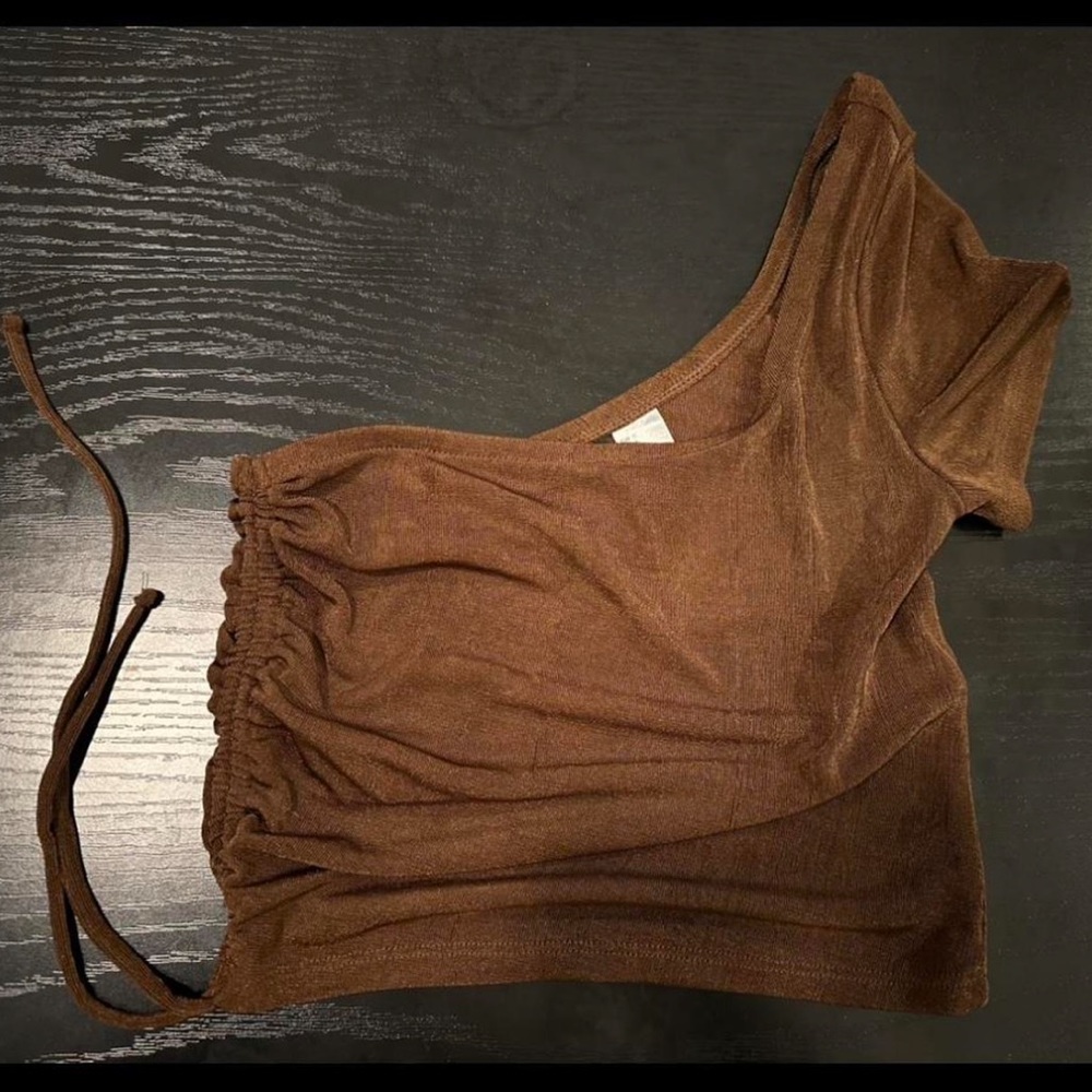 brown one shoulder h&m top